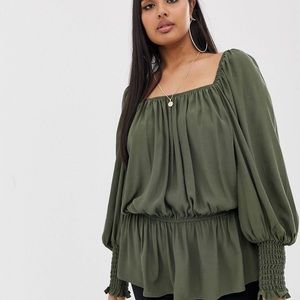 ASOS Curve Square Neck Shirred Sleeves Blouse